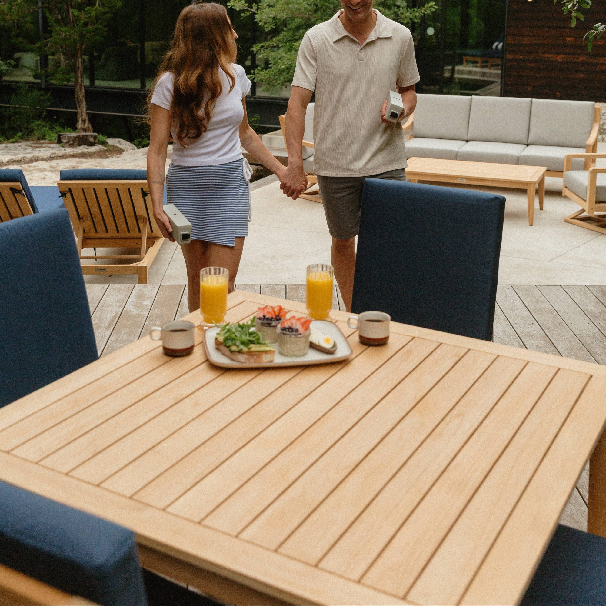 Outmore breakfast service on an outdoor terrace